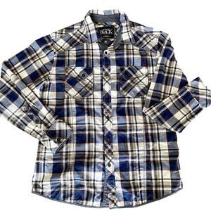 BUCKLE BLACK Men's Blue Plaid Long Sleeve Button Up Shirt L